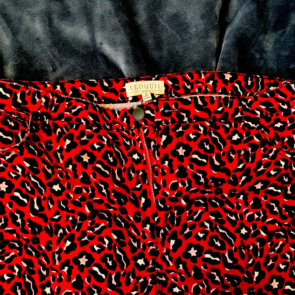 Eloquii Red and Black Leopard Print Straight Leg Jeans